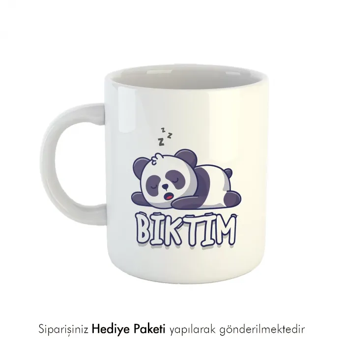 Bıktım Mesajlı Sevimli Yorgun Panda Hediye Kupa