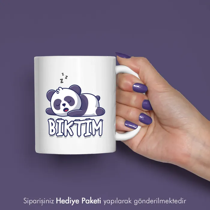 Bıktım Mesajlı Sevimli Yorgun Panda Hediye Kupa