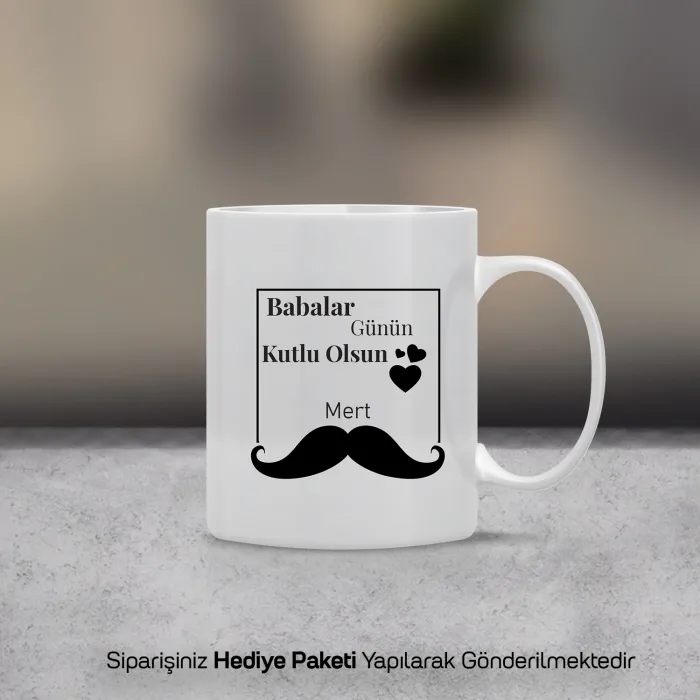 Babalar Gününe Özel Bıyık Temalı İsimli Kupa Bardak