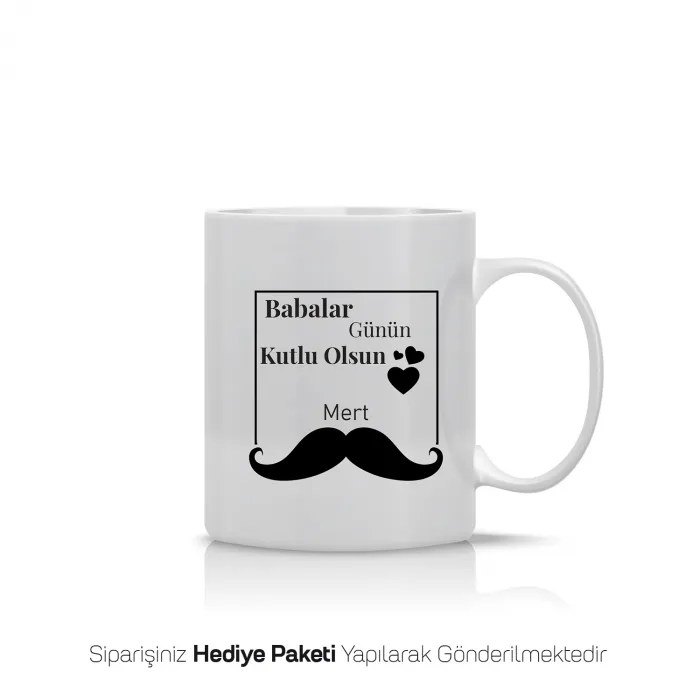 Babalar Gününe Özel Bıyık Temalı İsimli Kupa Bardak