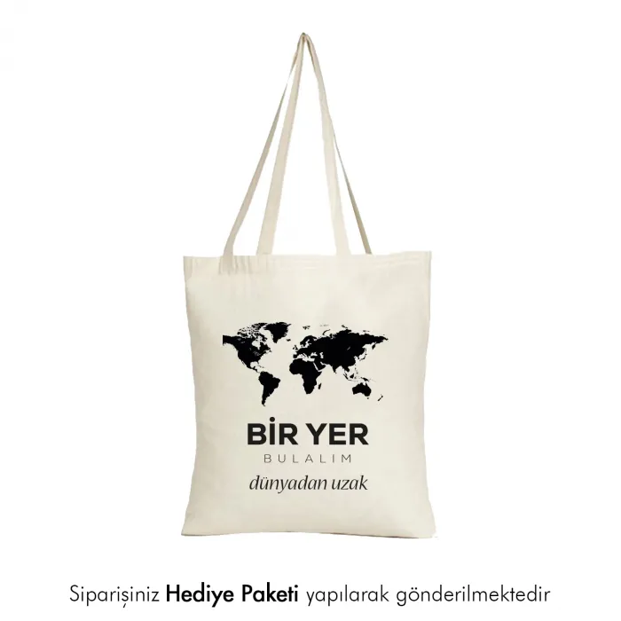 Bir Yer Bulalım Dünyadan Uzak Tasarımlı Askılı Bez Çanta