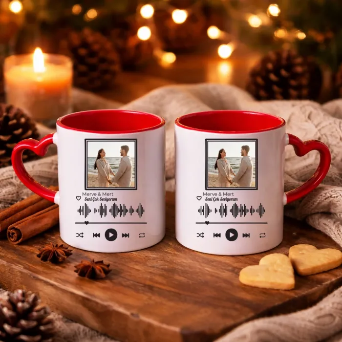 Bizim Şarkımız Kişiye Özel Kırmızı Kalpli Kupa Seti
