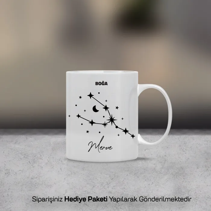 Boğa Burcu Yıldız Haritalı Kişiye Özel İsimli Kupa Bardak