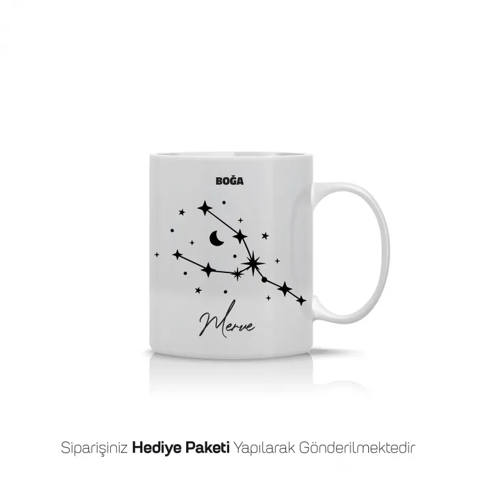 Boğa Burcu Yıldız Haritalı Kişiye Özel İsimli Kupa Bardak