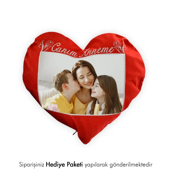 Fotoğraf Baskılı Kalpli Yastık Anneme Özel Hediye