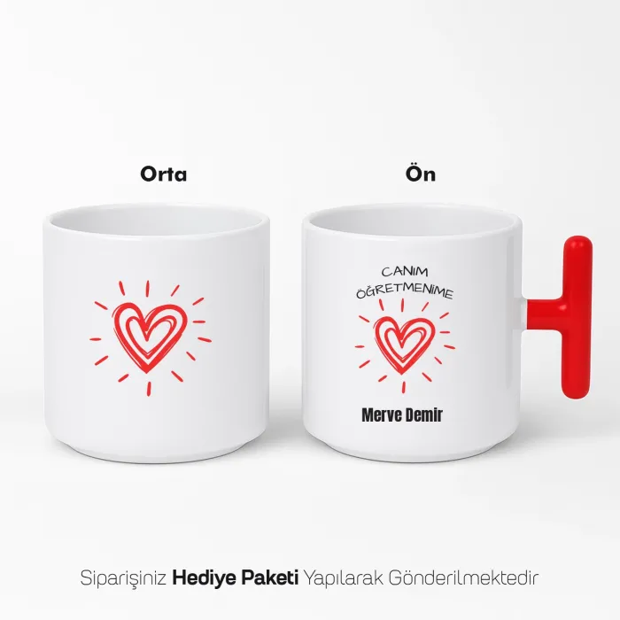 Canım Öğretmenime Temalı Kişiye Özel T Saplı Kupa Bardak