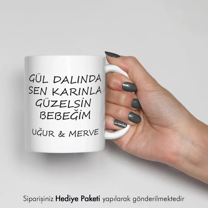 Sen Karınla Güzelsin Temalı Kişiye Özel İsimli Hediye Kupa