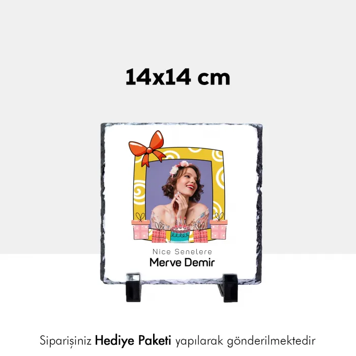 Doğum Gününe Özel Fotoğraf ve İsim Baskılı Doğal Taş