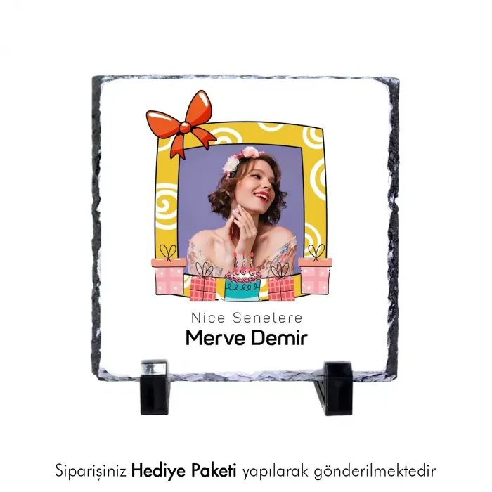 Doğum Gününe Özel Fotoğraf ve İsim Baskılı Doğal Taş