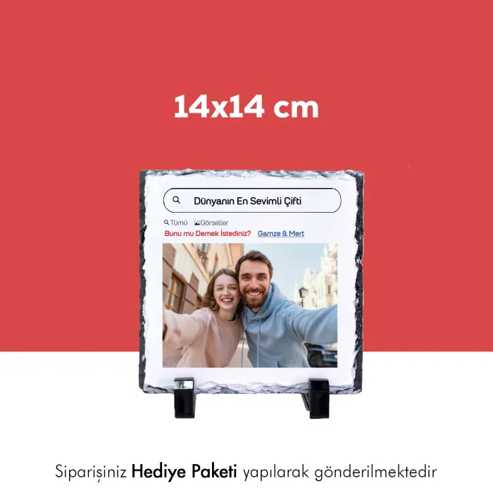 Dünyanın En Sevimli Çifti İsimli ve Fotoğraf Baskılı Doğal Taş