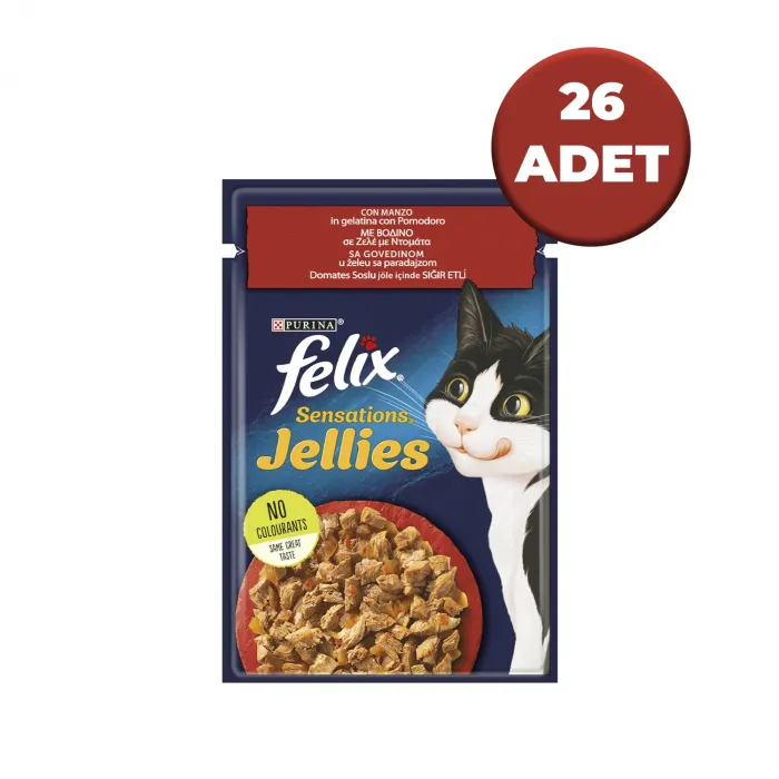 Felix Çifte Lezzet Sığır Etli ve Domatesli Yaş Kedi Maması 85 Gr x 26 Adet