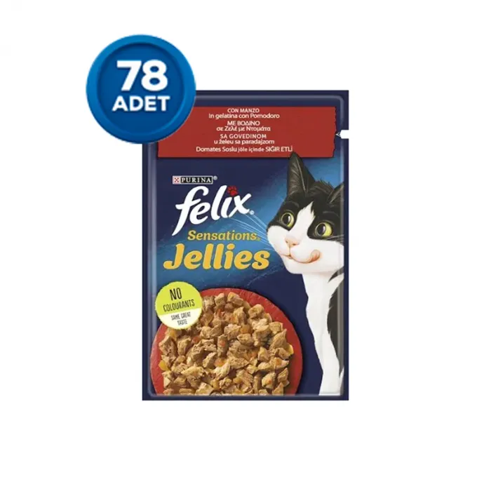 Felix Çifte Lezzet Sığır Etli ve Domatesli Yaş Kedi Maması 85 Gr x 78 Adet