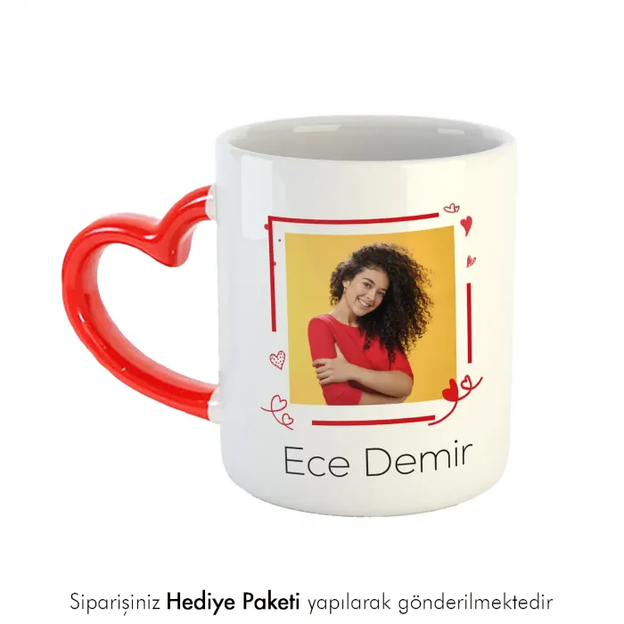 Fotoğraf Baskılı Yılbaşı Hediyesi Kalpli Kupa Bardak