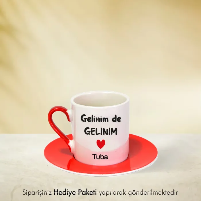 Gelinim De Gelinim Özel İsimli Hediye Kırmızı Fincan