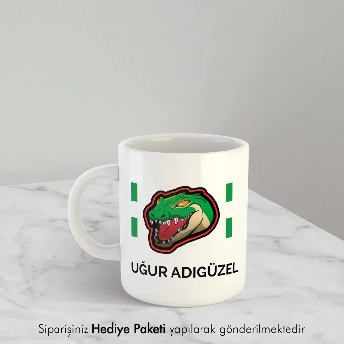 Timsah Baskılı Kişiye Özel İsimli Kupa Bardak