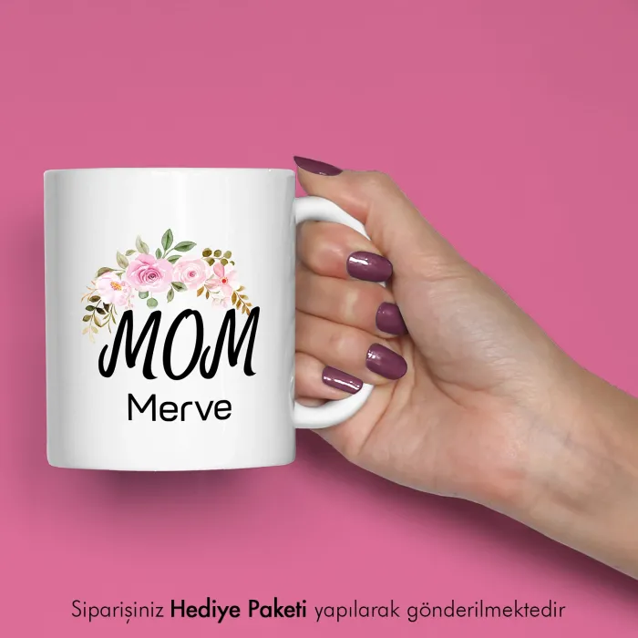 Mom Temalı Anneye Özel İsimli Hediye Kupa