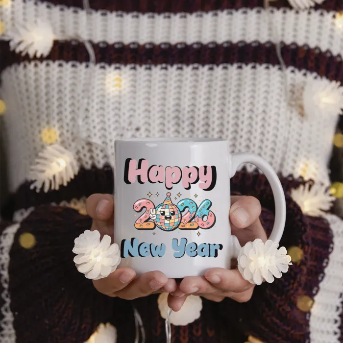Happy New Year 2026 Desenli Yılbaşı Hediyesi Kupa Bardak