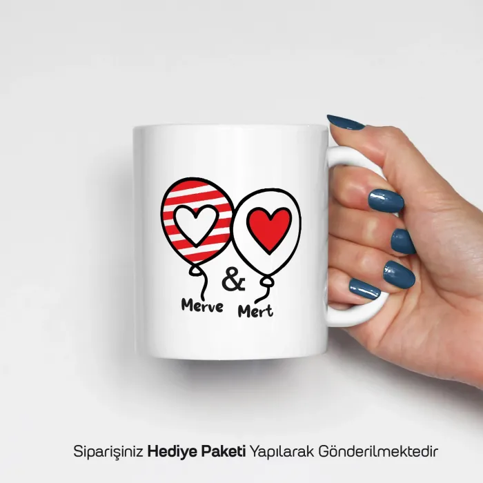 İsimli Balon Kalpler Kişiye Özel İsimli Kupa Bardak
