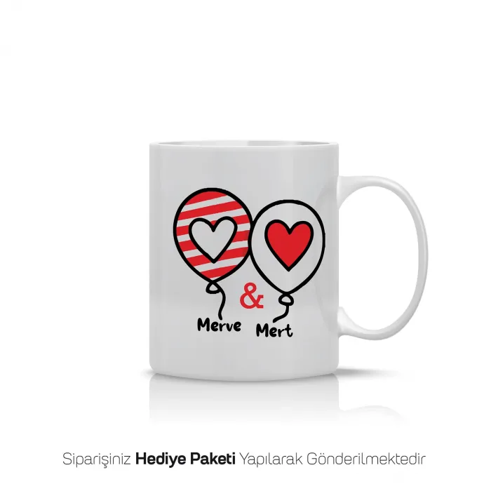 İsimli Balon Kalpler Kişiye Özel İsimli Kupa Bardak