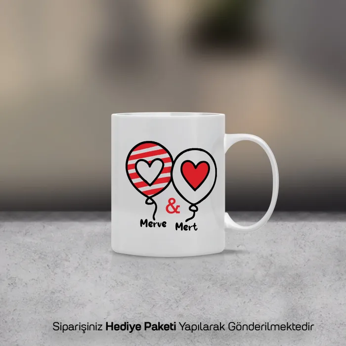 İsimli Balon Kalpler Kişiye Özel İsimli Kupa Bardak