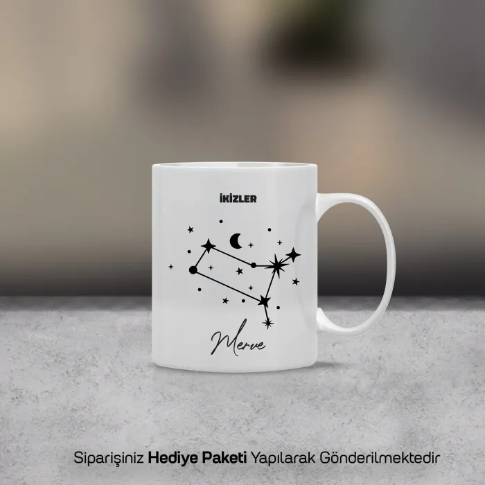 İkizler Burcu Yıldız Haritalı Kişiye Özel İsimli Kupa Bardak