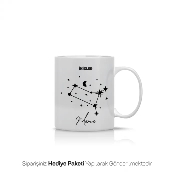 İkizler Burcu Yıldız Haritalı Kişiye Özel İsimli Kupa Bardak
