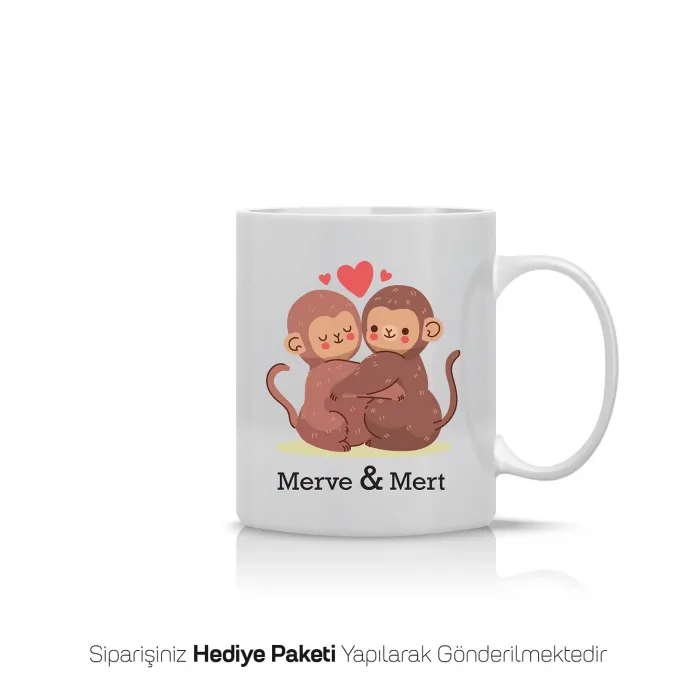 Sarılan Maymunlar Kişiye Özel İsimli Kupa Bardak