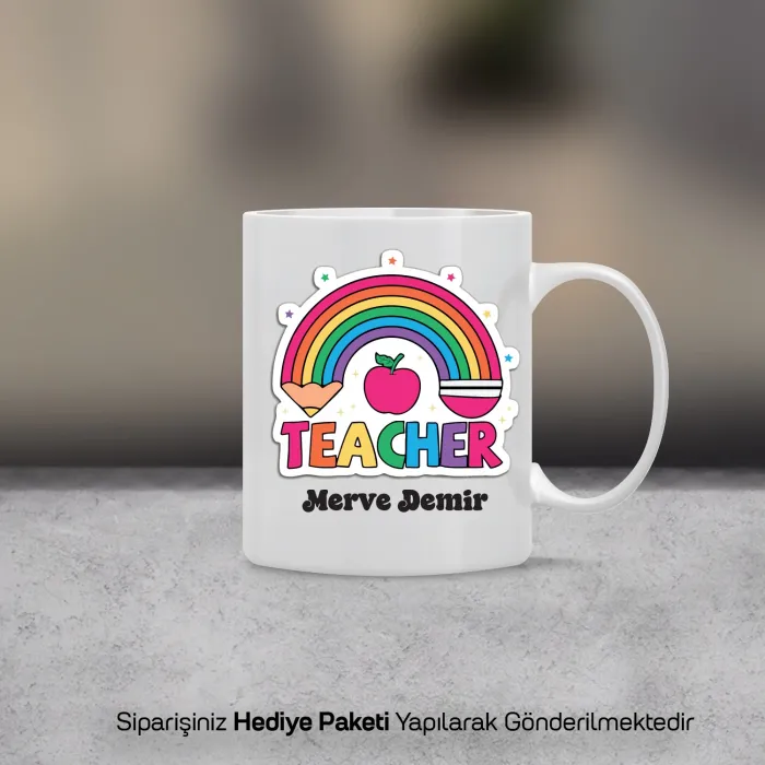 İsme Özel Gökkuşağı Öğretmen Kupası