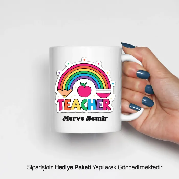 İsme Özel Gökkuşağı Öğretmen Kupası