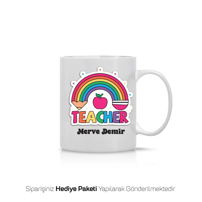 İsme Özel Gökkuşağı Öğretmen Kupası