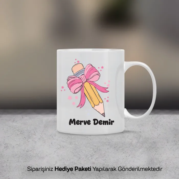 İsme Özel Kurdeleli Kalem Temalı Kupa