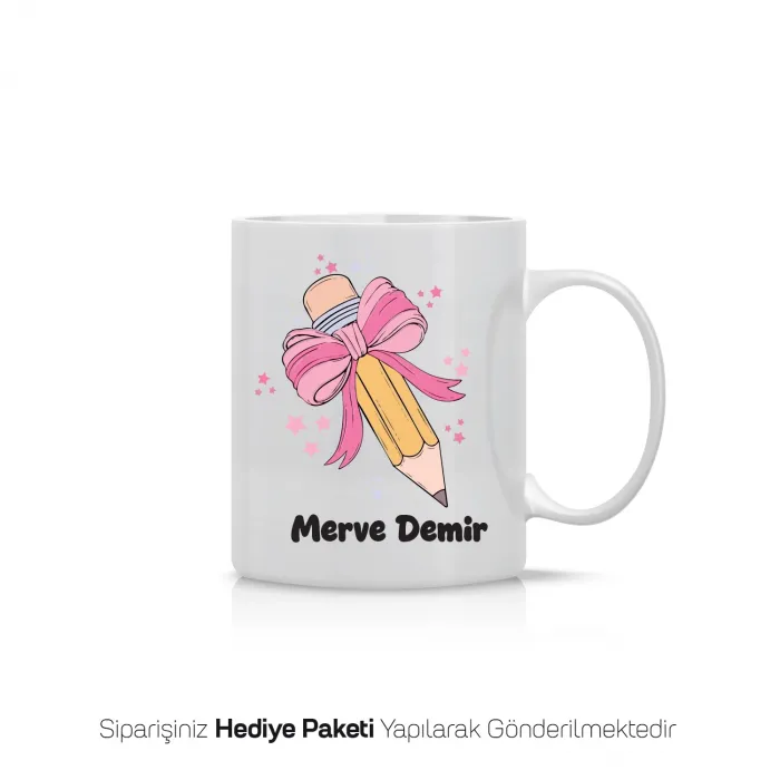 İsme Özel Kurdeleli Kalem Temalı Kupa