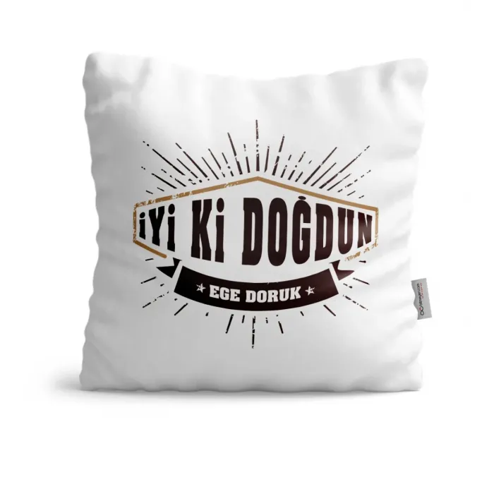 İyi ki Doğdun Tasarımlı Beyaz Saten Yastık