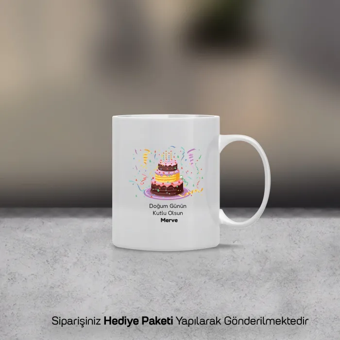 Konfetili Pasta Temalı Kişiye Özel İsimli Kupa Bardak