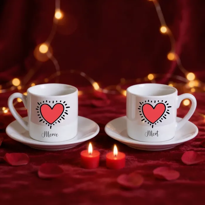 Kalp Kalbe Temalı 2li Fincan Seti