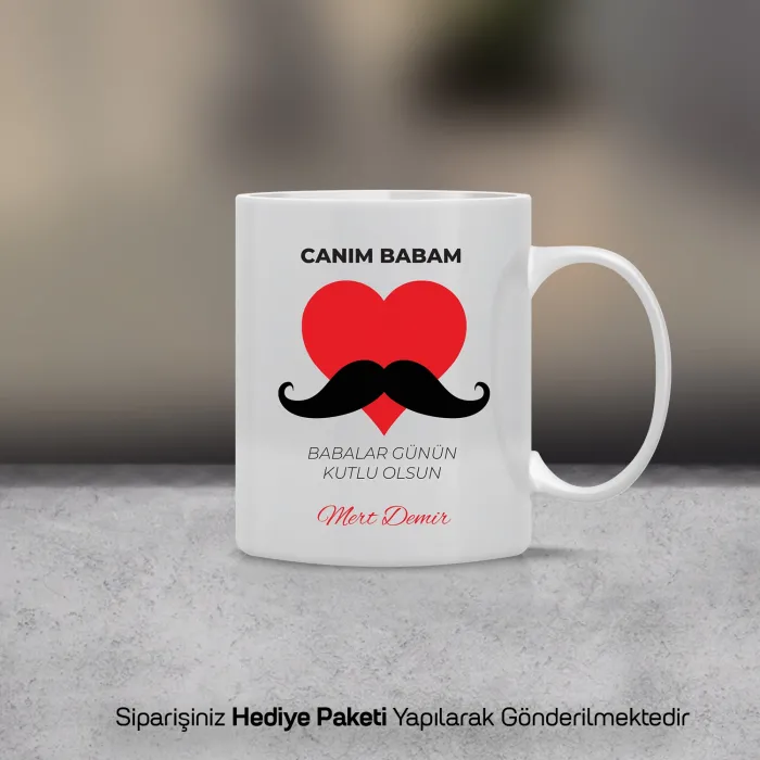Kalpli Bıyıklı Kişiye Özel Babalar Günü Kupası