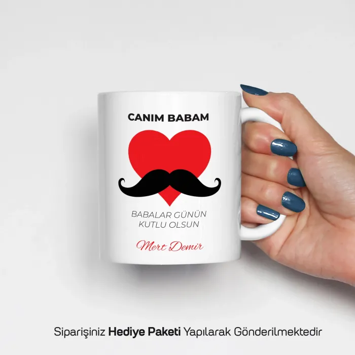 Kalpli Bıyıklı Kişiye Özel Babalar Günü Kupası