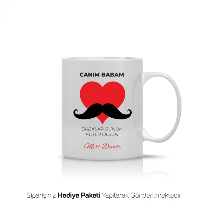 Kalpli Bıyıklı Kişiye Özel Babalar Günü Kupası