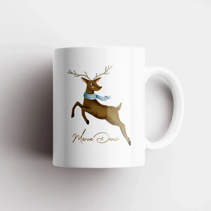 Geyik Temalı Kişiye Özel İsimli Kupa Bardak