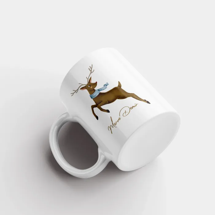 Geyik Temalı Kişiye Özel İsimli Kupa Bardak