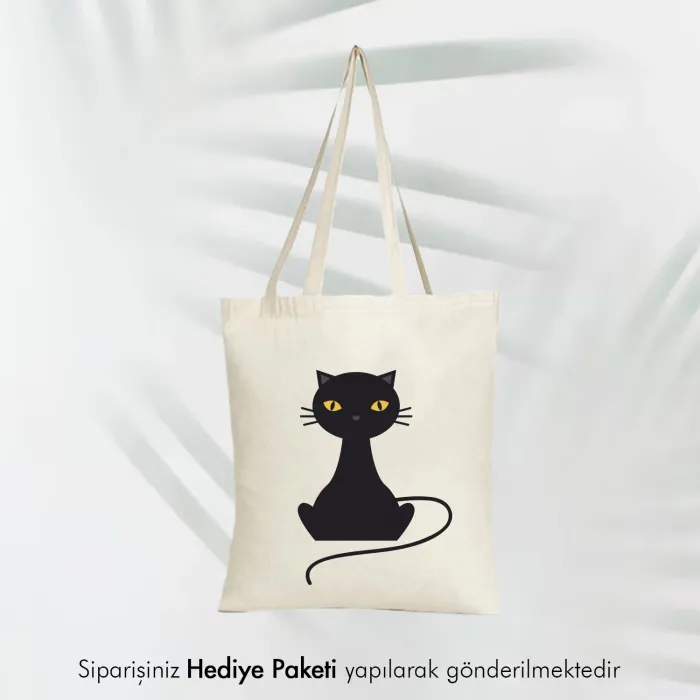 Kedi Tasarımlı Askılı Bez Çanta