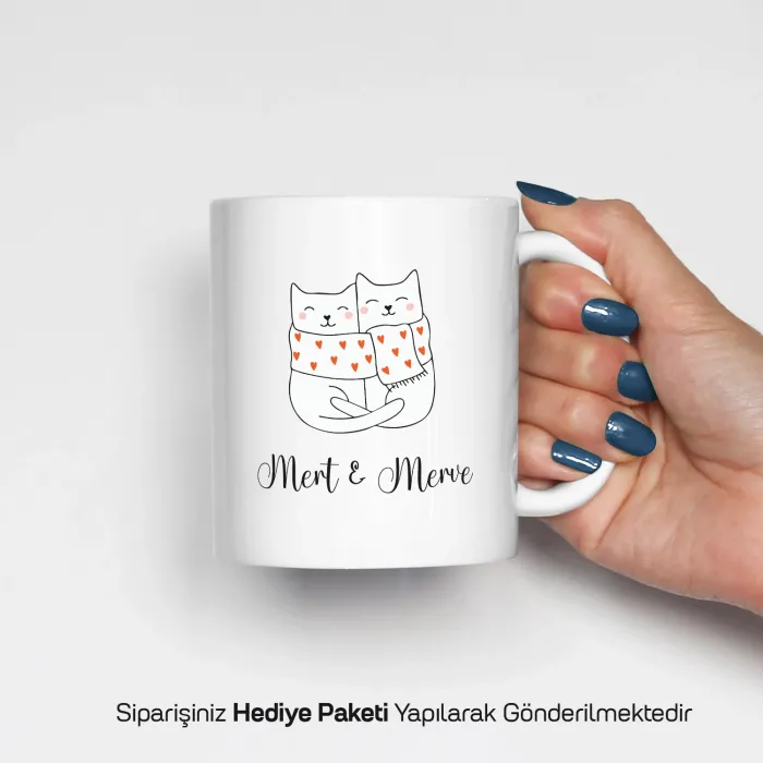 Kedili Aşk Temalı  Kişiye Özel İsimli Kupa Bardak