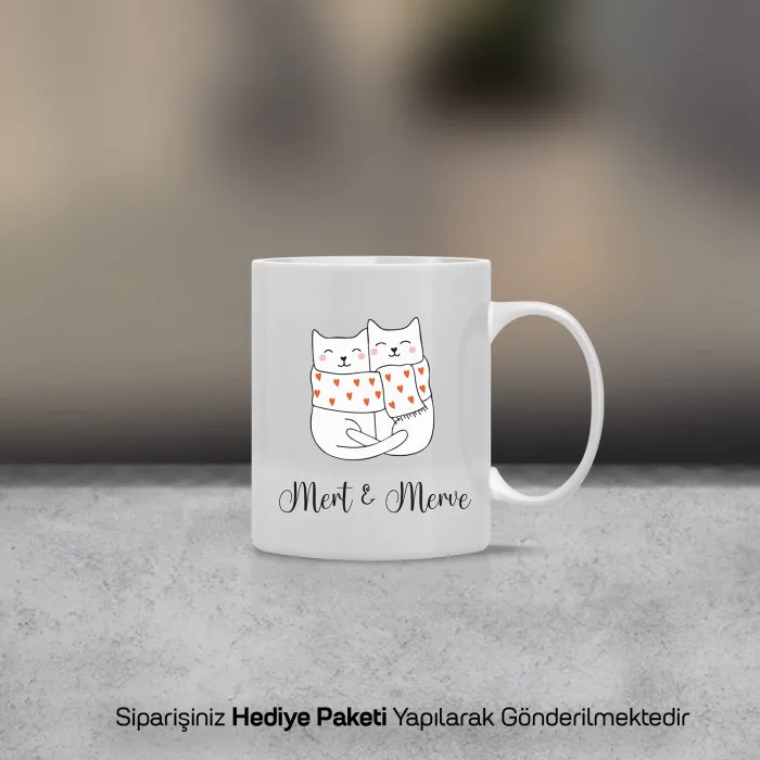 Kedili Aşk Temalı  Kişiye Özel İsimli Kupa Bardak