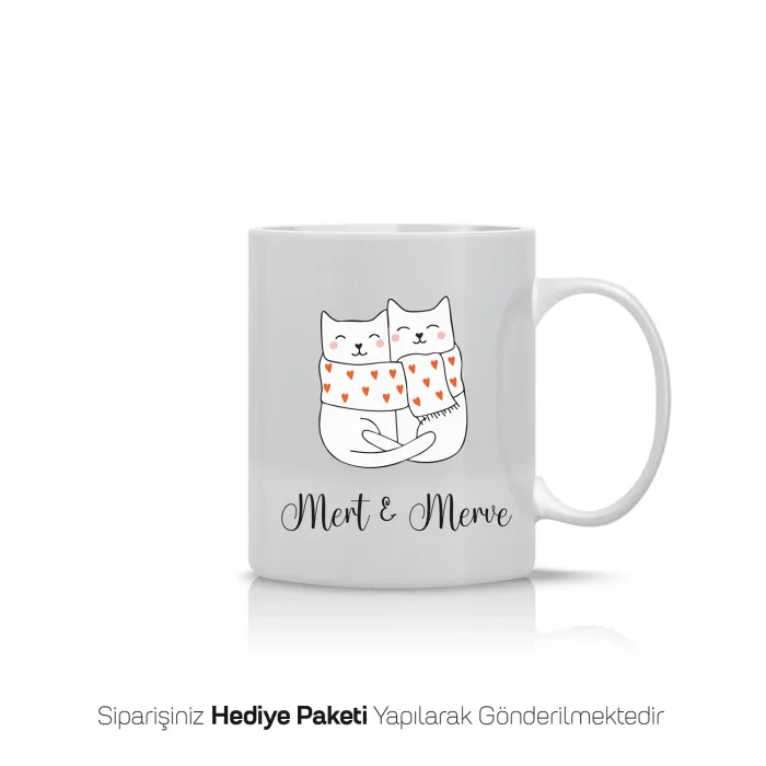 Kedili Aşk Temalı  Kişiye Özel İsimli Kupa Bardak