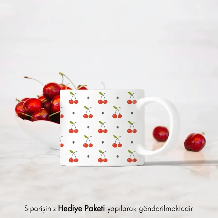 Kiraz Tasarımlı Mini Kupa