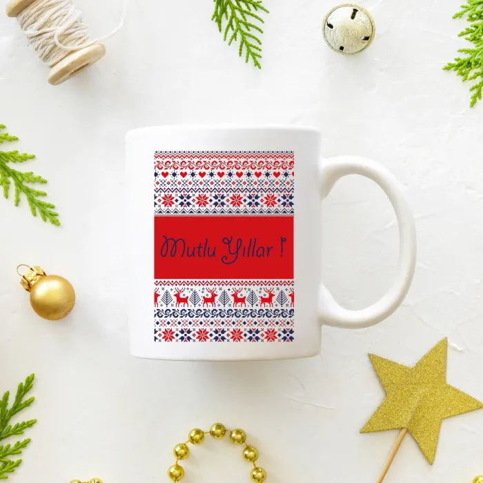 Kış Desenli Mutlu Yıllar Kupası