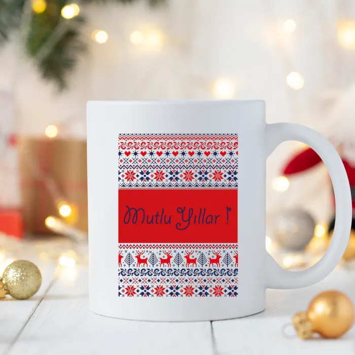 Kış Desenli Mutlu Yıllar Kupası