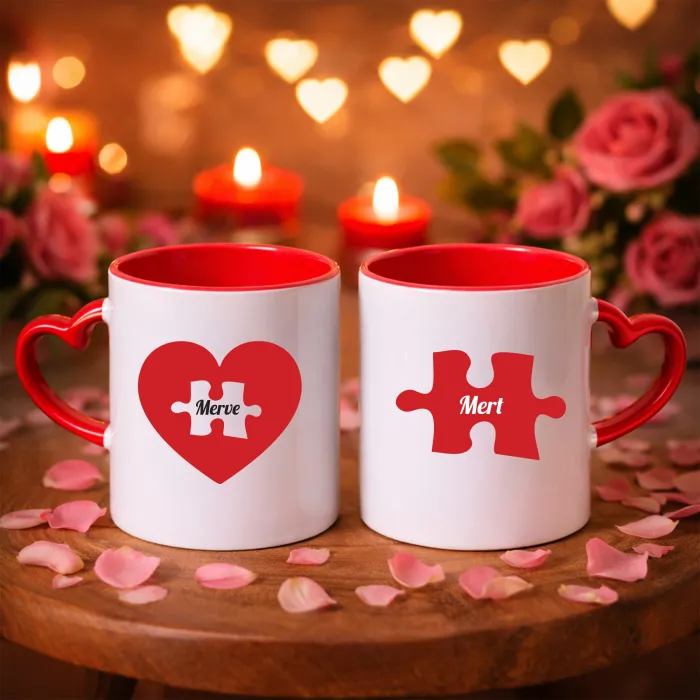 Kişiye Özel 2li Puzzle Kalp Kupa Seti