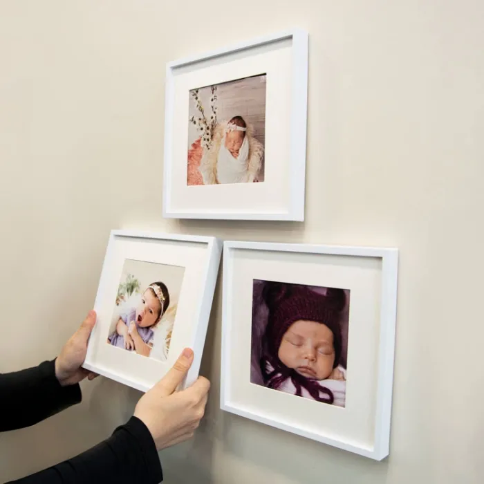 Kişiye Özel 3Lü Fotoğraf Baskılı Beyaz Renk Yapışkanlı Paspartulu Çerçeve