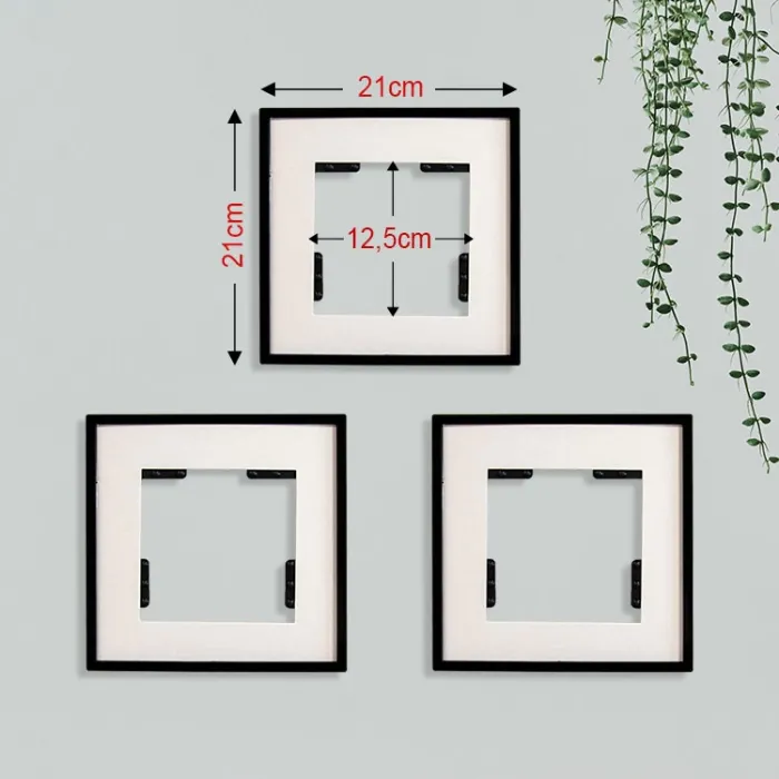 Kişiye Özel 3Lü Fotoğraf Baskılı Siyah Renk Yapışkanlı Paspartulu Çerçeve